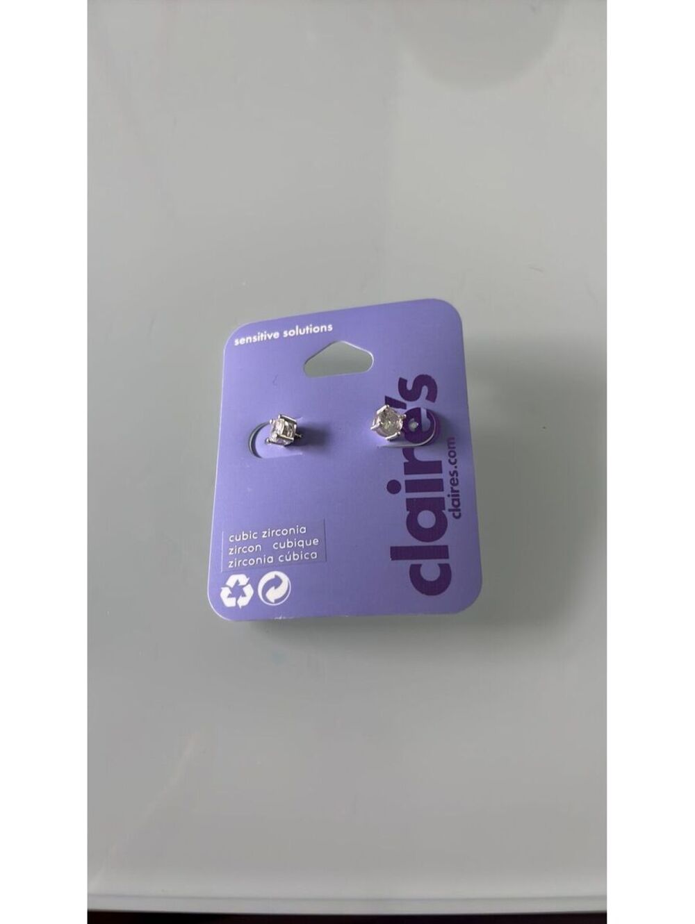Claire's Silver square Cubic Zirconia Stud Earrings